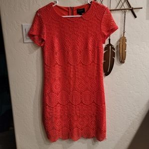 Coral lace dress, medium to short.  Size 2 fits like a 4